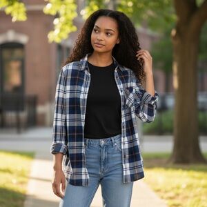 Woolrich Blue and White Plaid Button Down Shirt